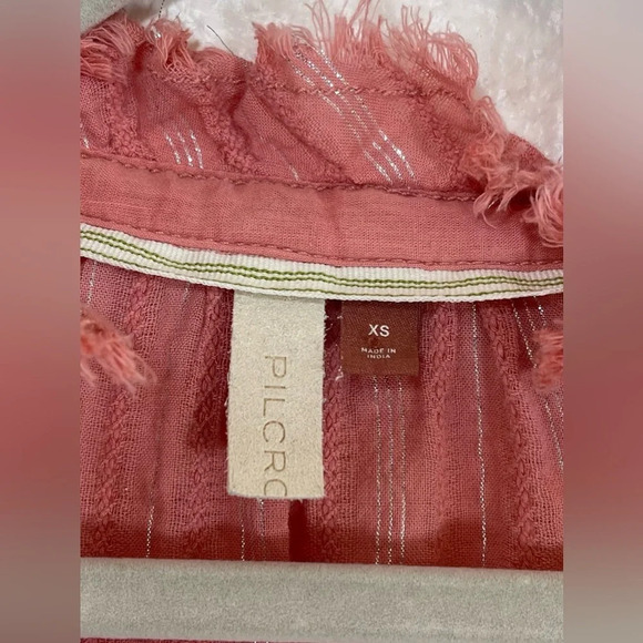Anthropologie Pilcro Tavi Pink Silver Metallic Stripe Button Down Shirt Blouse - Picture 4 of 13